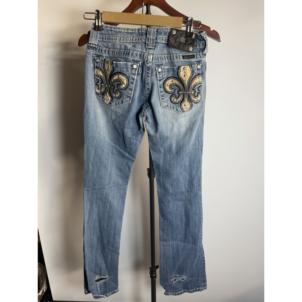 Miss Me Embellished Studded Bootcut Stretch Blue Denim Jeans Women's Medium Wash
